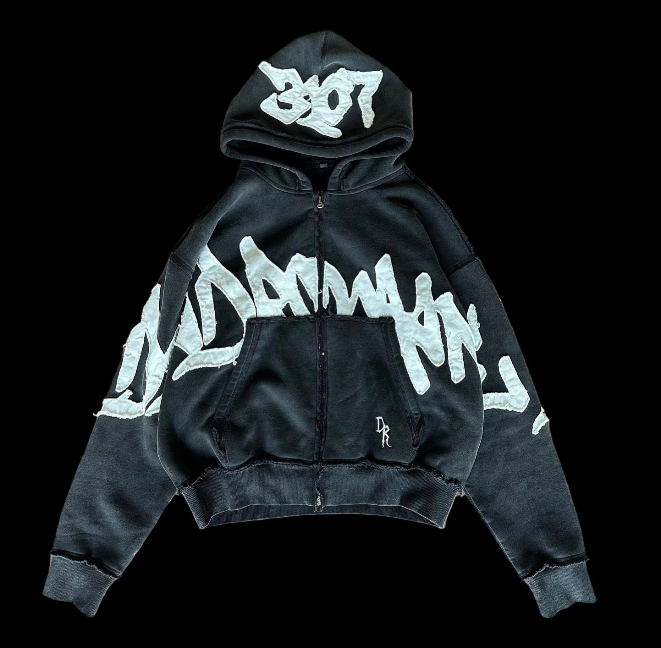 Black Styled Zippered Hoodie