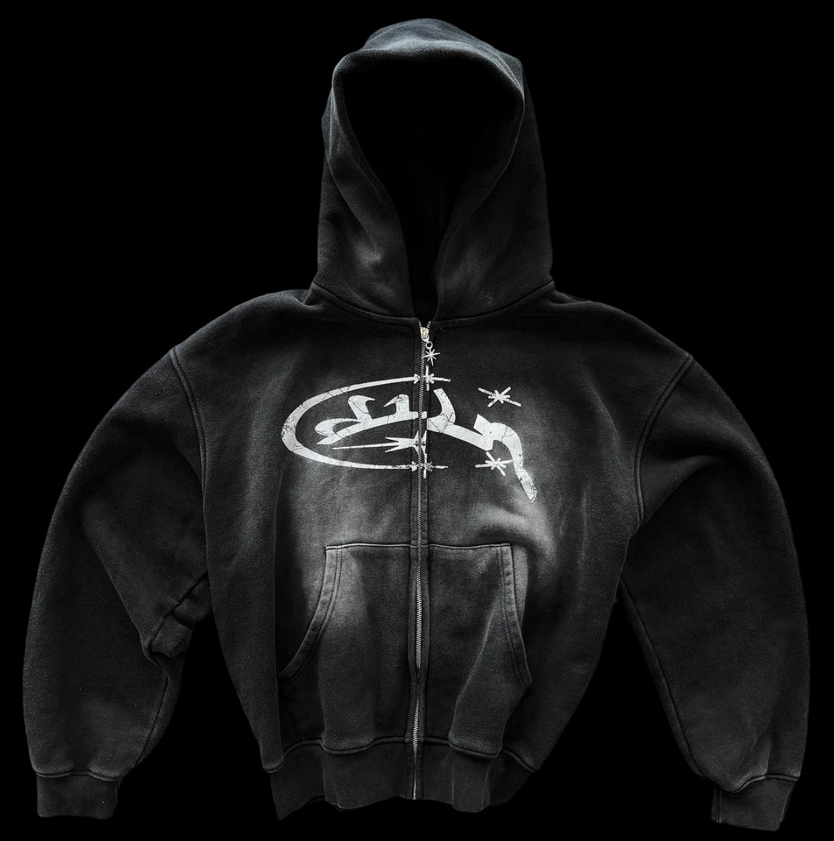 Black Letter print Long Sleeve Zipper Hoodie - BrandalX