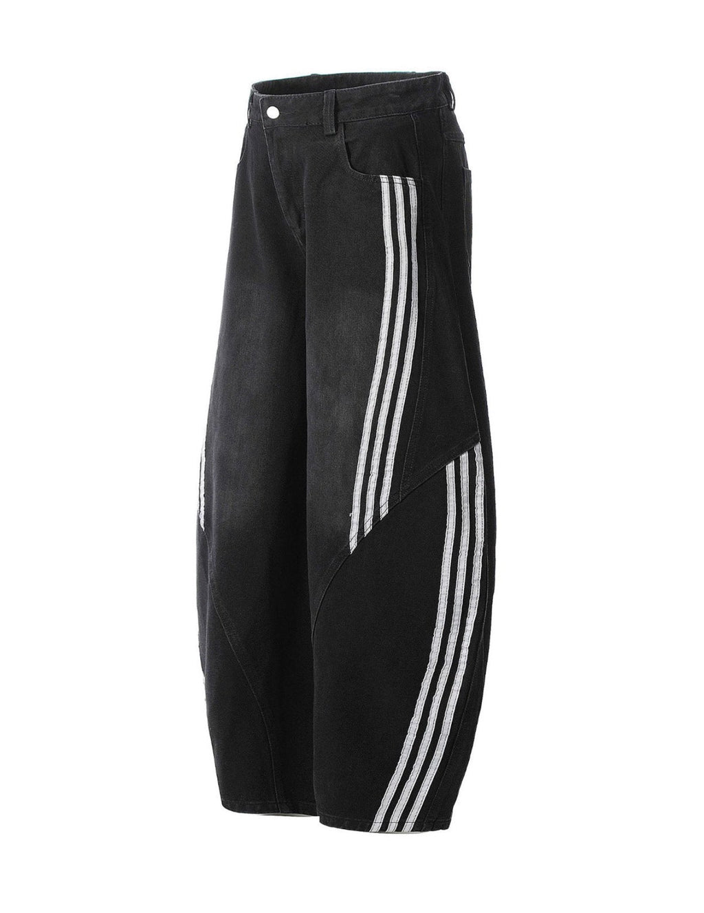 Black Striped Stitching Baggy Jeans - BrandalX