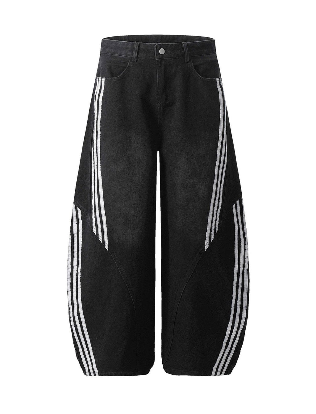 Black Striped Stitching Baggy Jeans - BrandalX