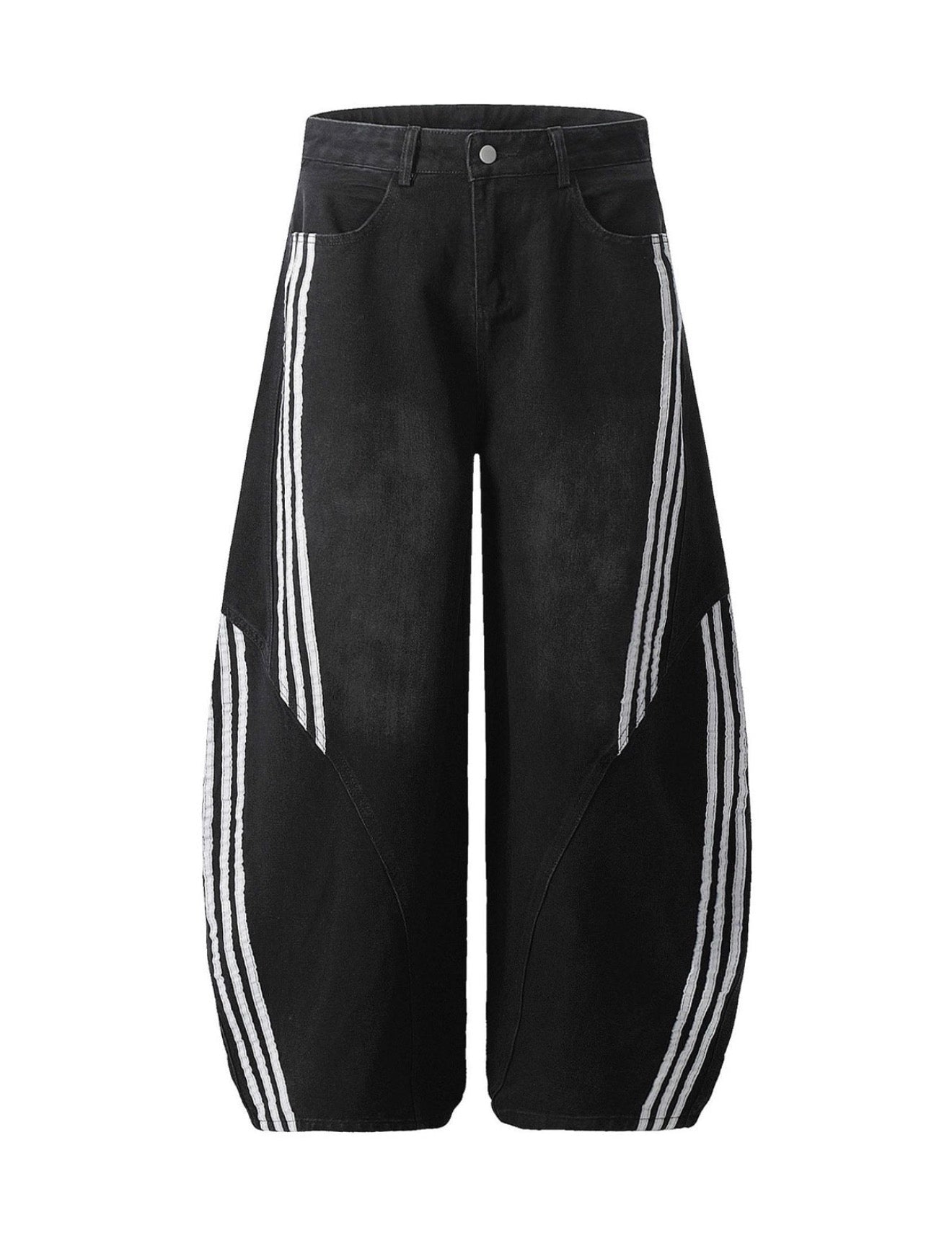Black Striped Stitching Baggy Jeans - BrandalX